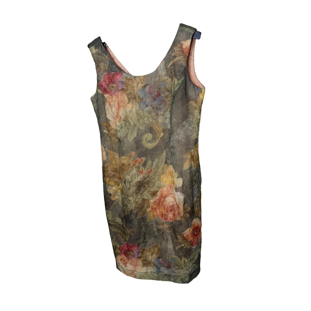 Virgo II Vintage Floral Shift Dress Sleeveless Earth Tone Made in USA Size 8